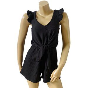 CAUTION TO THE WIND Womens Size Small Black Cap Sleeve Ruched Romper Jumper